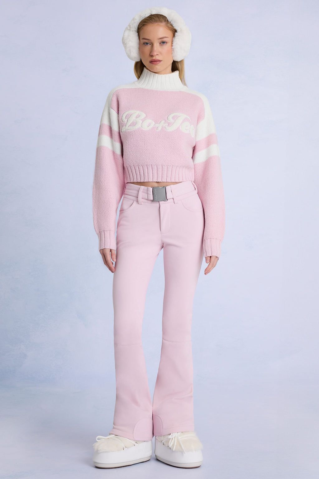 Chic Waterproof Belted Ski Salopettes in Powder Pink