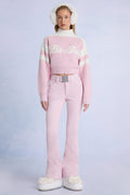 Chic Waterproof Belted Ski Salopettes in Powder Pink