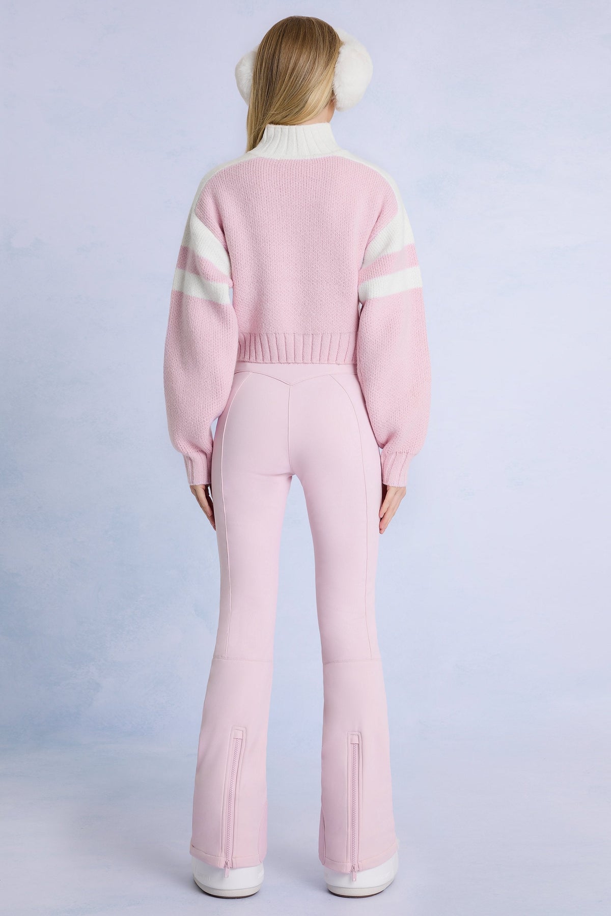 Chic Waterproof Belted Ski Salopettes in Powder Pink