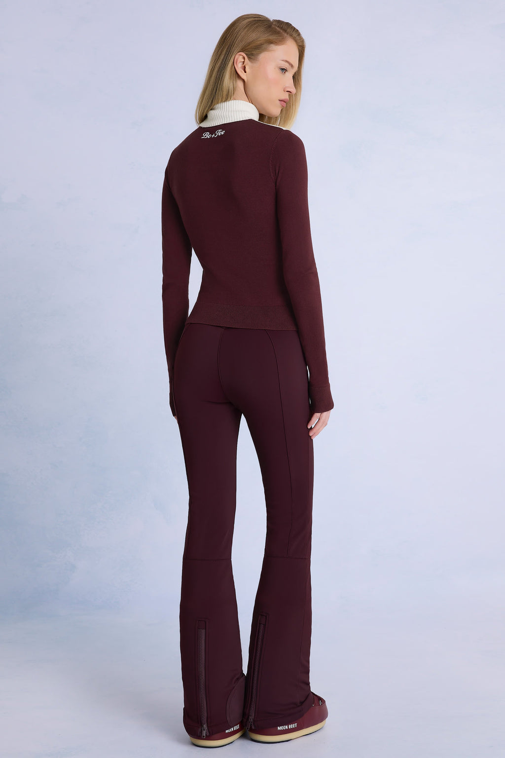 Chic Waterproof Belted Ski Salopettes in Burgundy