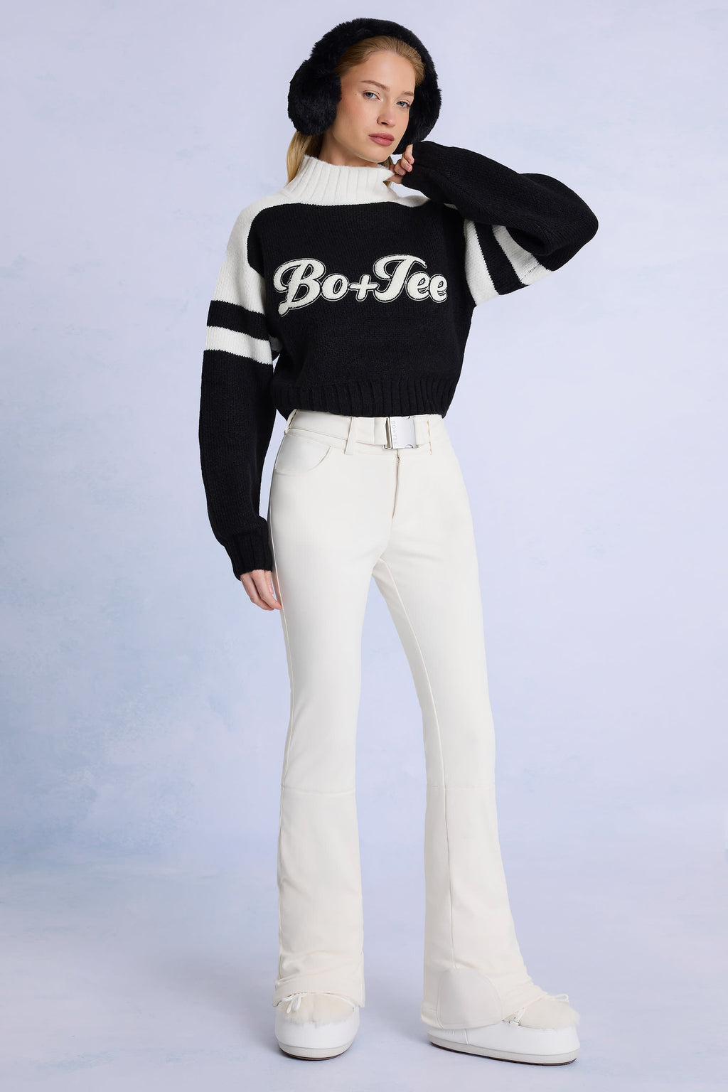 Chic Waterproof Belted Ski Salopettes in Ice