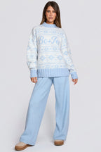 Chic Jacquard-Knit Oversized Jumper in Powder Blue