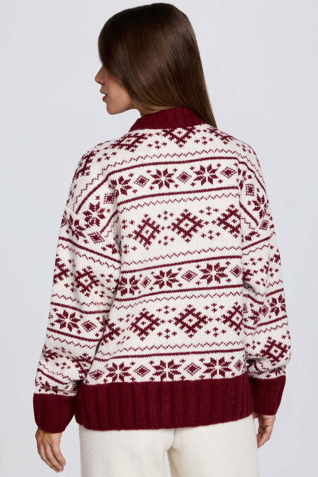 Chic Jacquard-Knit Oversized Jumper in Crimson Red
