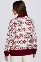 Chic Jacquard-Knit Oversized Jumper in Crimson Red