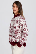 Chic Jacquard-Knit Oversized Jumper in Crimson Red