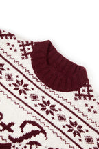 Chic Jacquard-Knit Oversized Jumper in Crimson Red