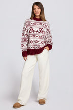 Chic Jacquard-Knit Oversized Jumper in Crimson Red
