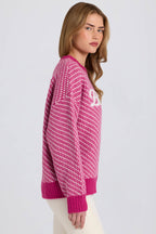 Chic Knit Logo Oversized Jumper in Magenta Pink