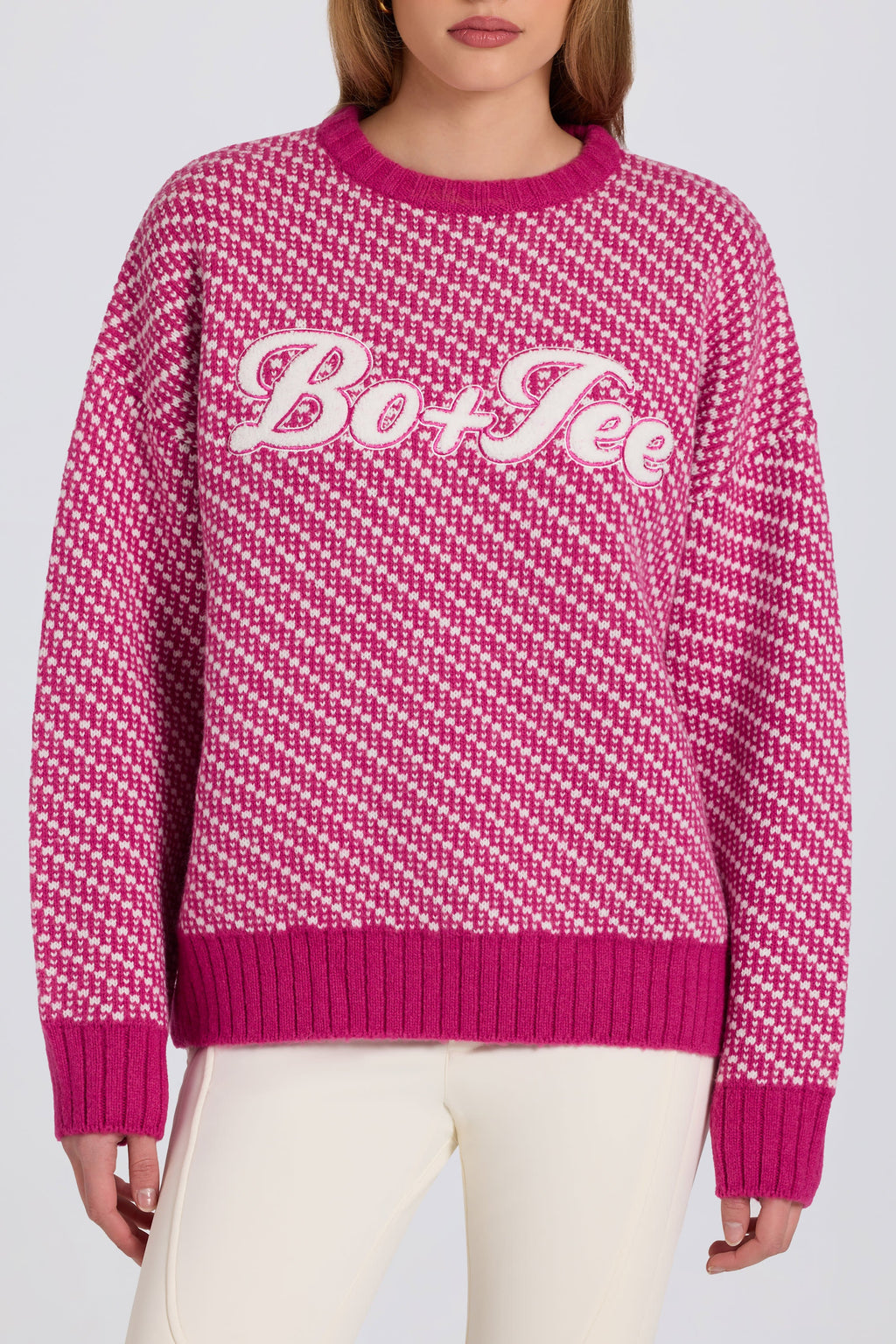 Chic Knit Logo Oversized Jumper in Magenta Pink