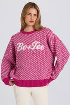 Chic Knit Logo Oversized Jumper in Magenta Pink
