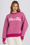 Chic Knit Logo Oversized Jumper in Magenta Pink