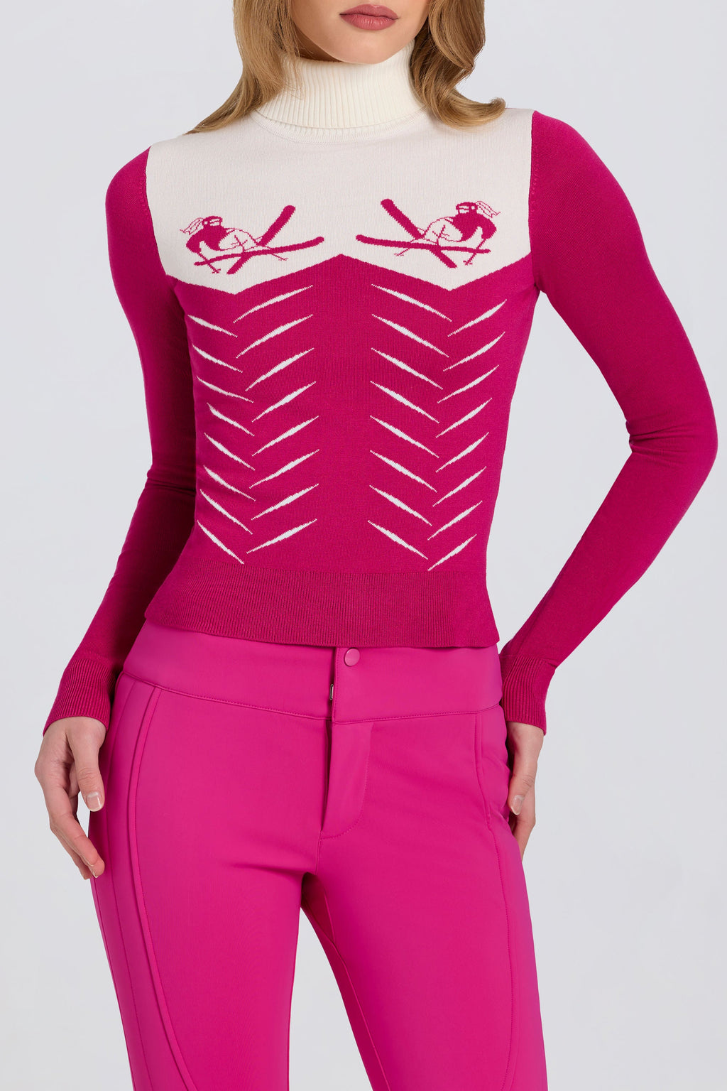 Chic Knit Long-Sleeve Fitted Top in Magenta Pink