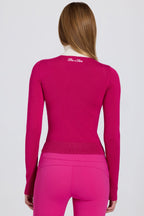 Chic Knit Long-Sleeve Fitted Top in Magenta Pink