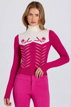 Chic Knit Long-Sleeve Fitted Top in Magenta Pink