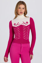 Chic Knit Long-Sleeve Fitted Top in Magenta Pink