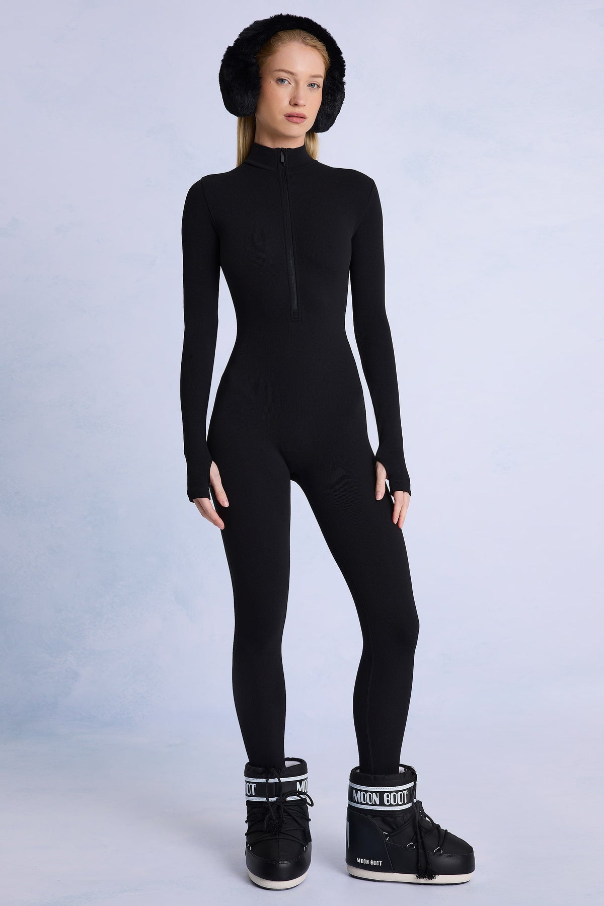 Chic Thermal Base-Layer Jumpsuit in Black