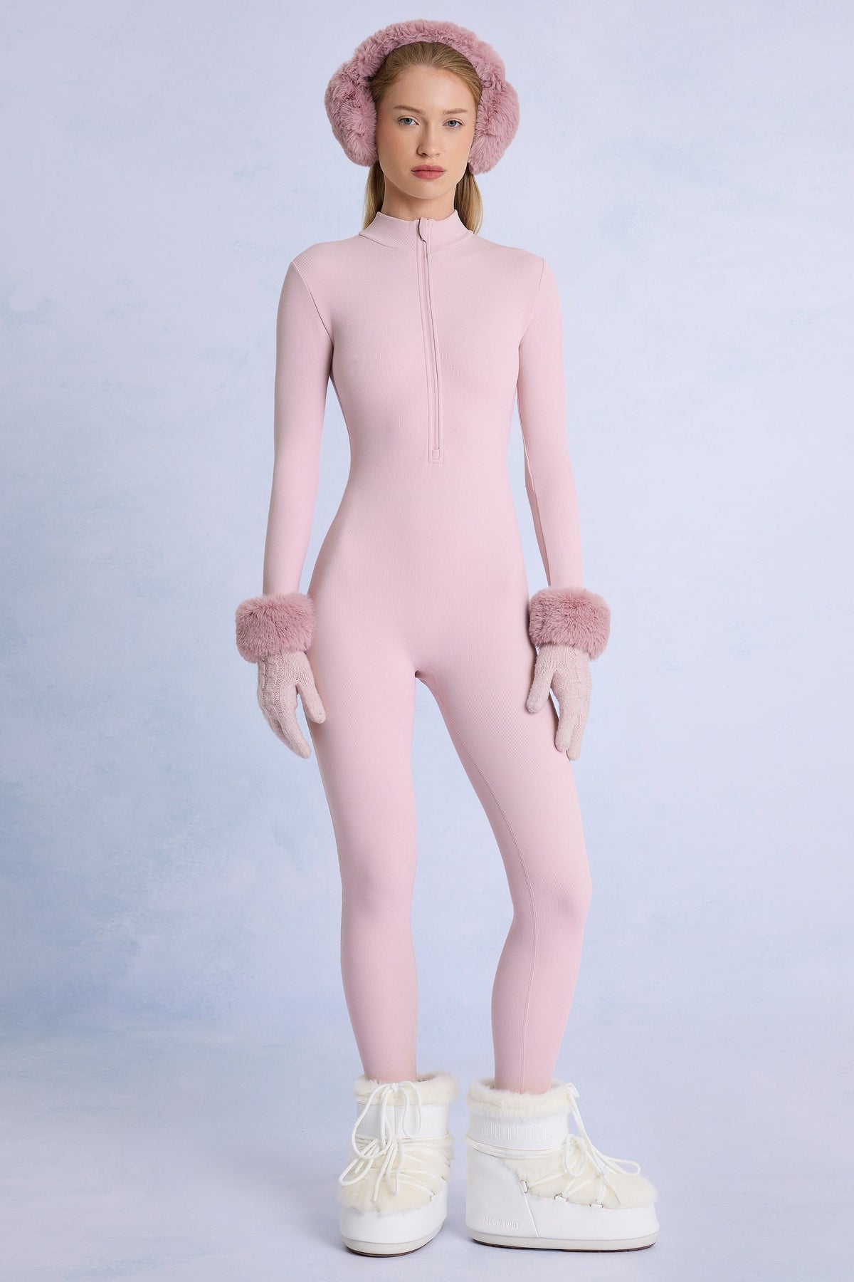 Chic Thermal Base-Layer Jumpsuit in Powder Pink