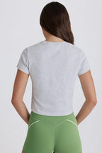 Chic Cropped Graphic T-Shirt in Grey Marl