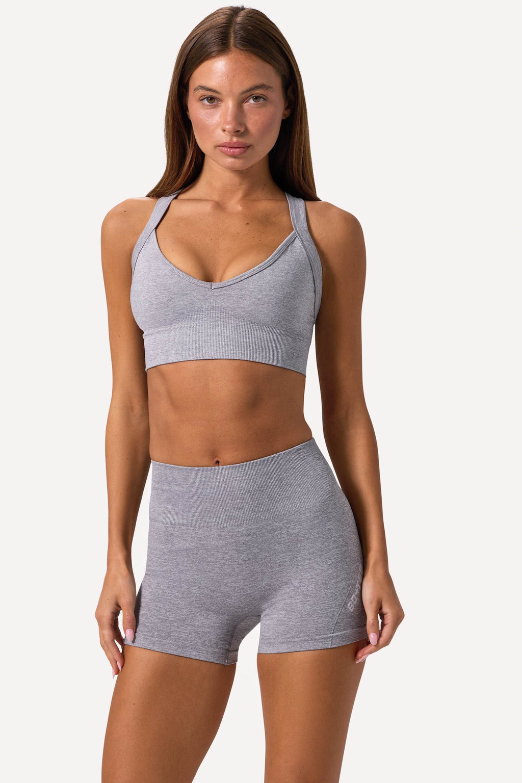Chic Super Sculpt Seamless Crossback Sports Bra in Grey Marl