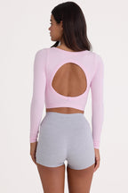 Chic Seamless Soft Rib Cut-Out Crop Top in Powder Pink