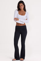 Chic Seamless Soft Rib Cut-Out Crop Top in White
