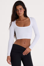 Chic Seamless Soft Rib Cut-Out Crop Top in White