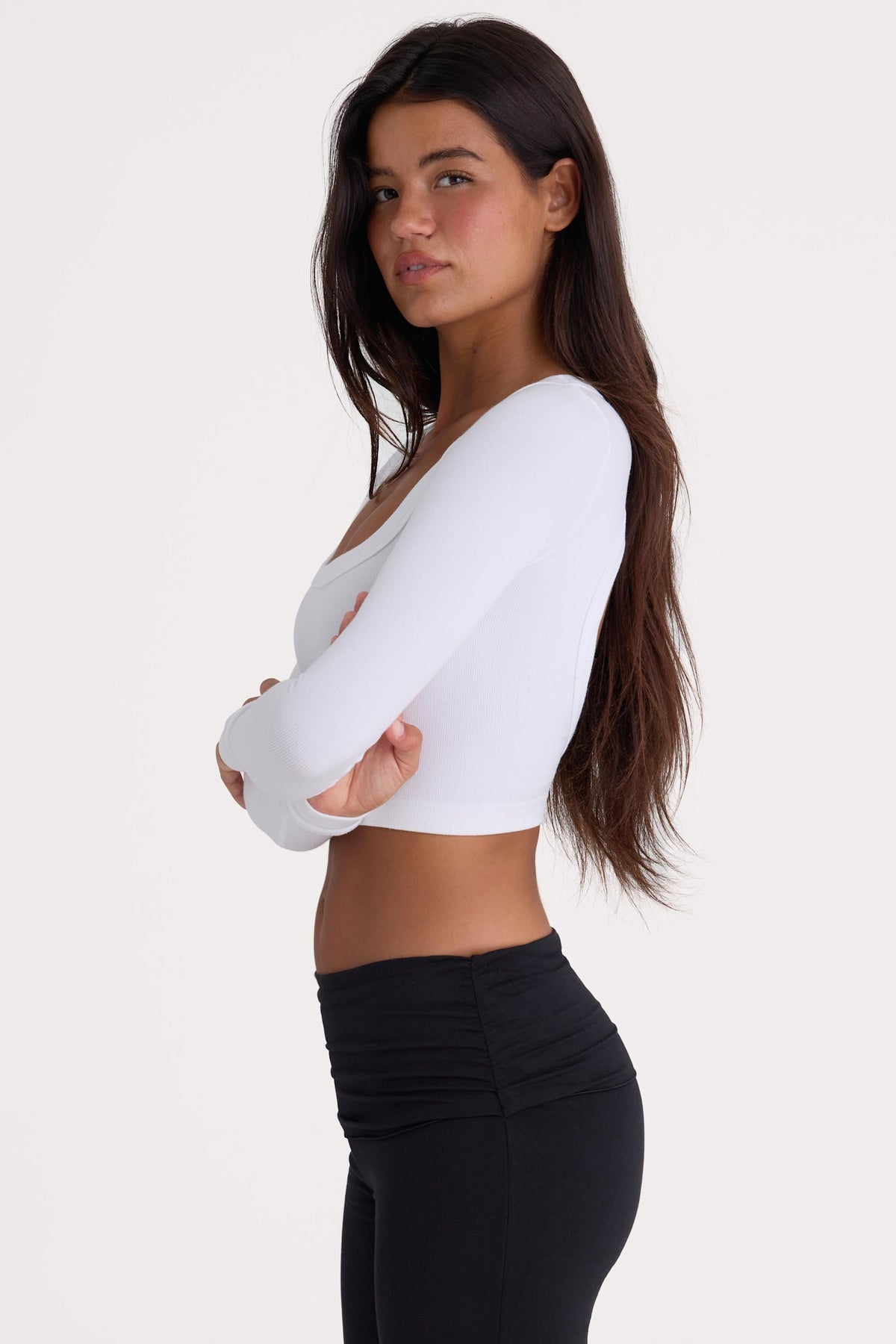 Chic Seamless Soft Rib Cut-Out Crop Top in White