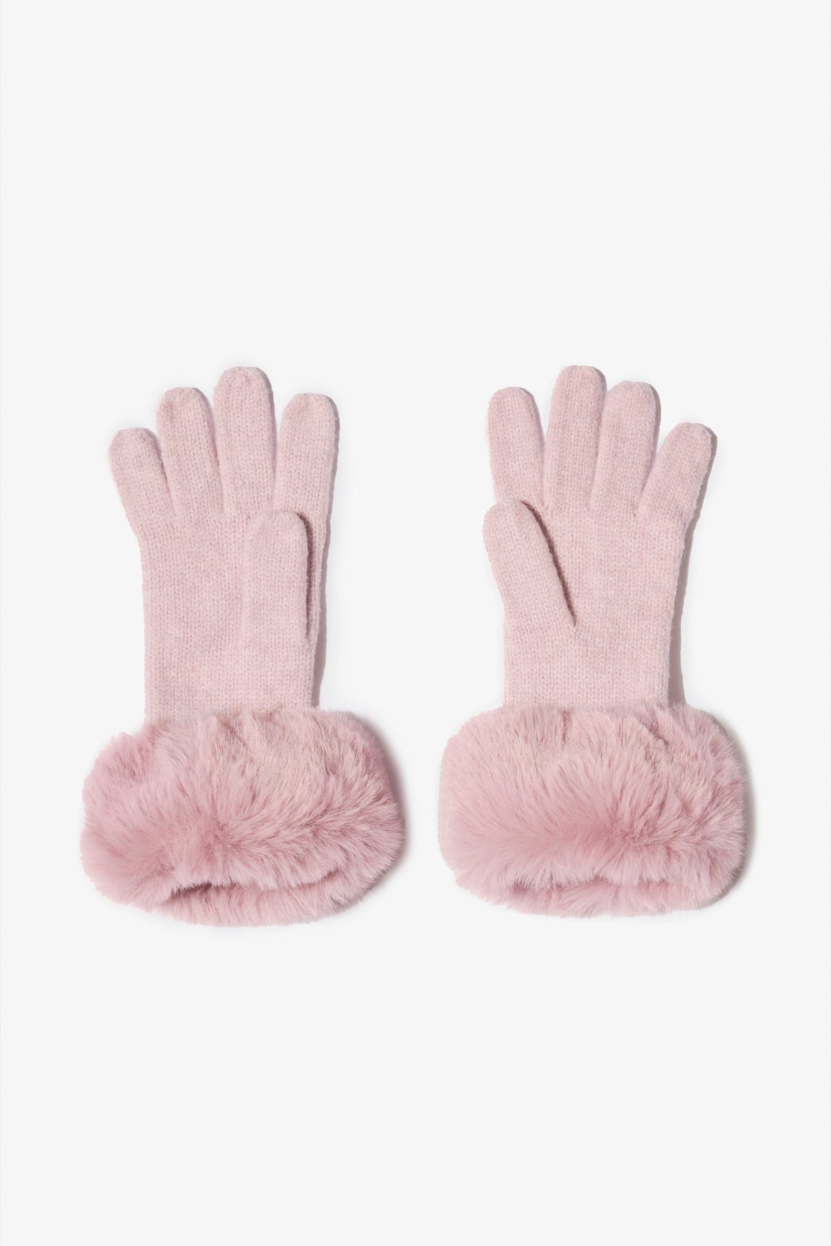 Chic Knit Faux-Fur Cuff Gloves in Powder Pink