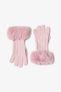 Chic Knit Faux-Fur Cuff Gloves in Powder Pink