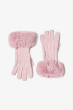 Chic Knit Faux-Fur Cuff Gloves in Powder Pink