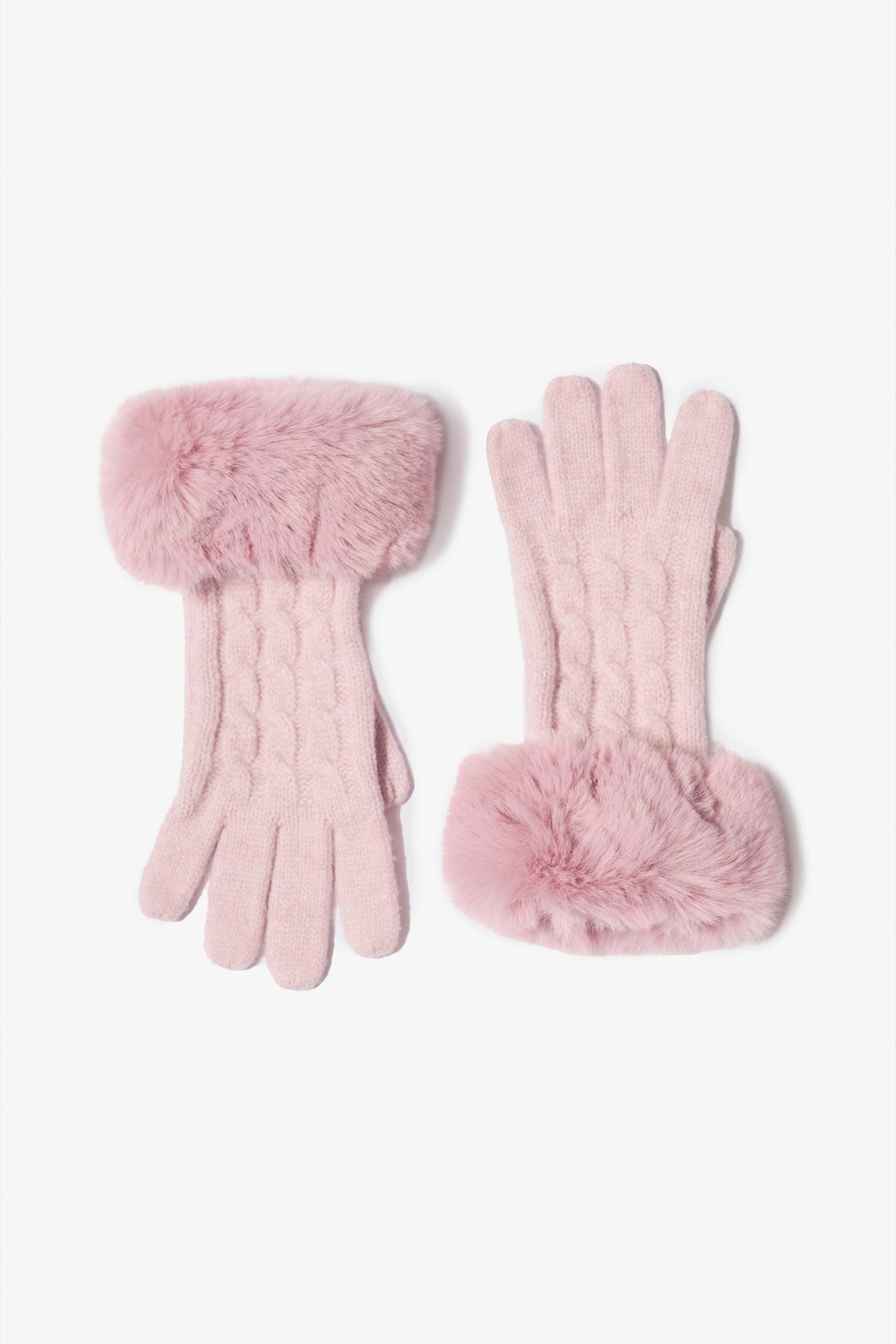 Chic Knit Faux-Fur Cuff Gloves in Powder Pink