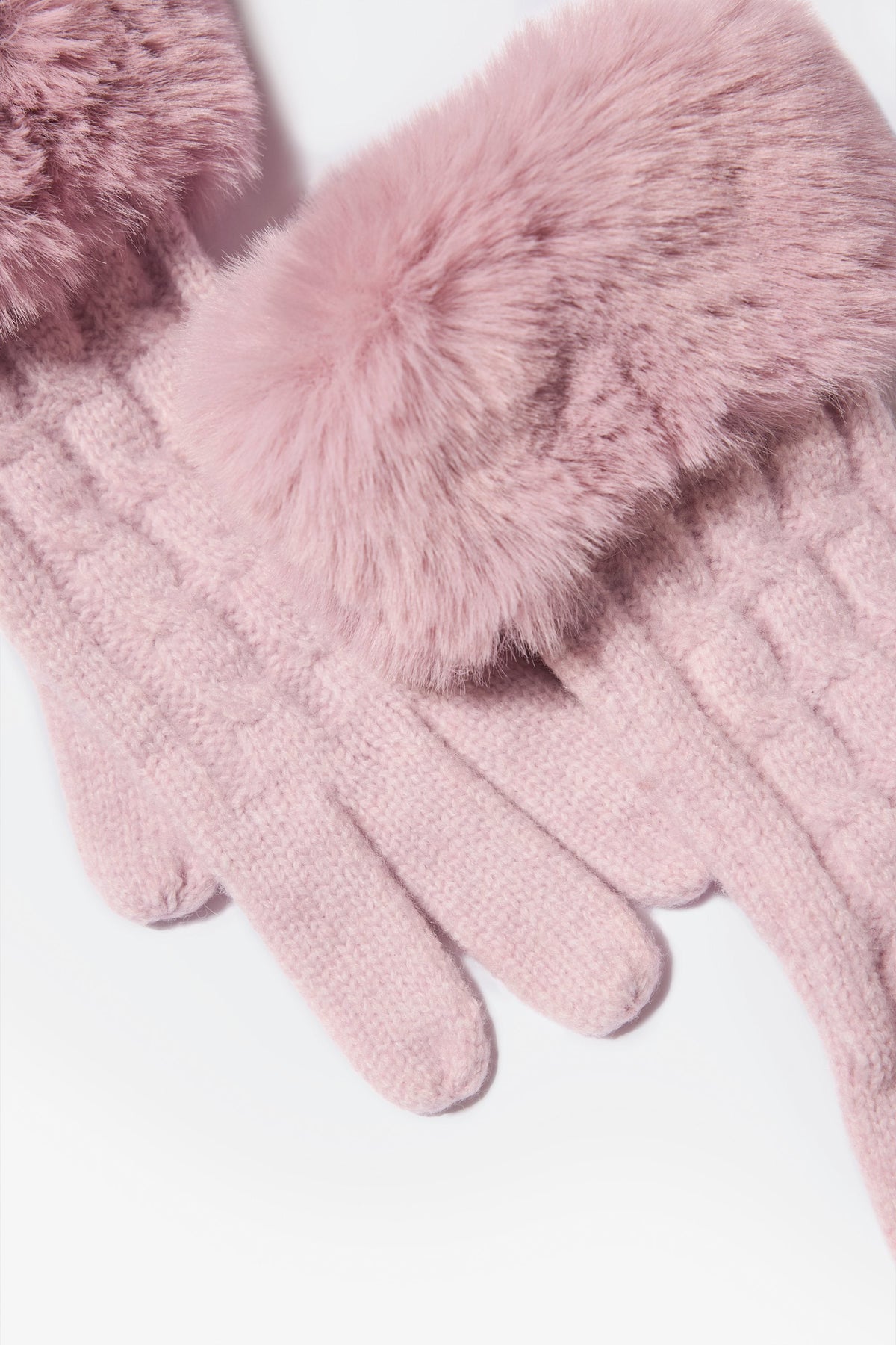 Chic Knit Faux-Fur Cuff Gloves in Powder Pink