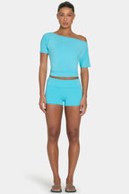 Chic ButterCloud Mini Foldover Shorts in Aqua