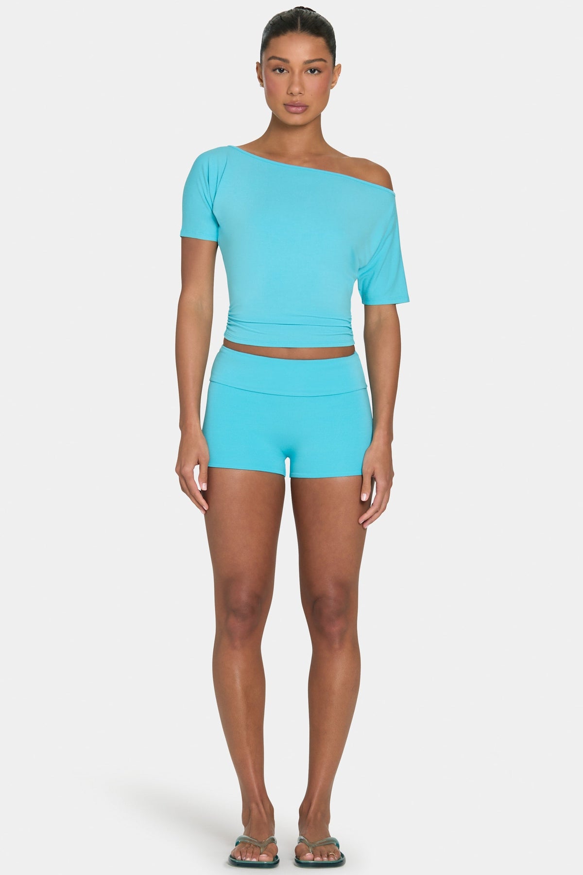 Chic ButterCloud Mini Foldover Shorts in Aqua