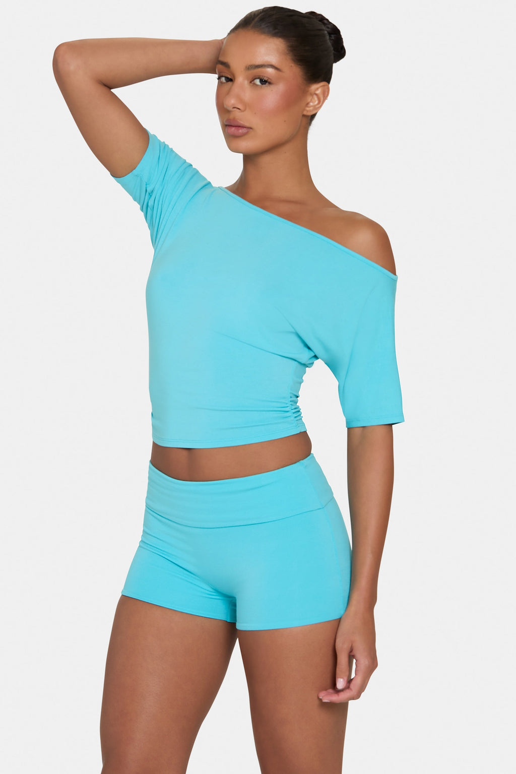 Chic ButterCloud Slouchy Off-Shoulder Top in Aqua
