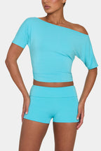 Chic ButterCloud Slouchy Off-Shoulder Top in Aqua