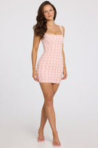 Chic Embellished Square-Neck Mini Dress in Soft Pink Ombre