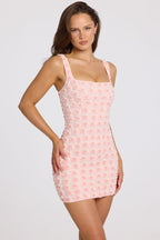 Chic Embellished Square-Neck Mini Dress in Soft Pink Ombre