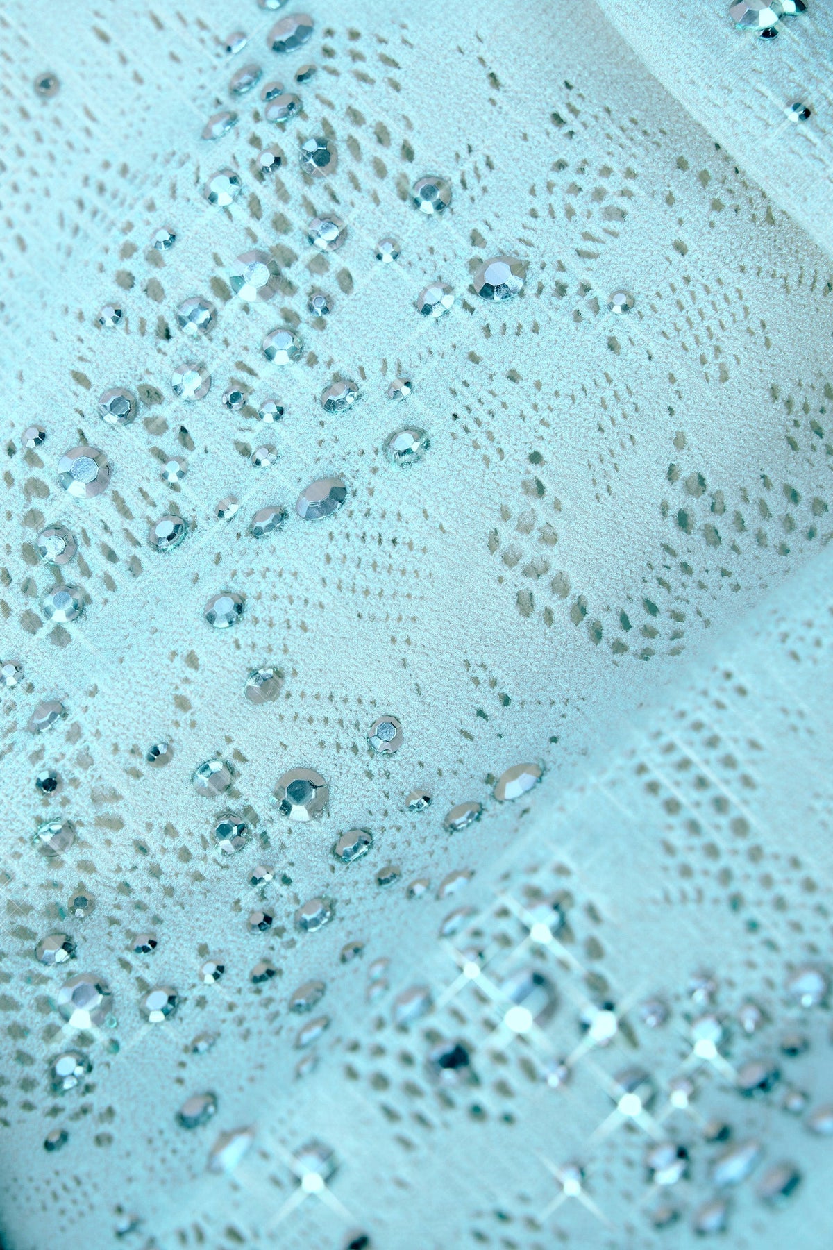Chic Petite Embellished Mid-Rise Flared Trousers in Ice Blue