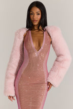 Chic Faux Fur Tie-Up Sleeves in Pink