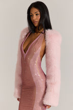 Chic Faux Fur Tie-Up Sleeves in Pink