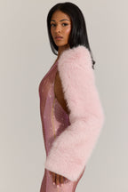 Chic Faux Fur Tie-Up Sleeves in Pink