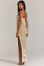Chic Embellished Square-Neck Maxi Dress in Gold
