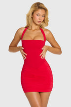 Chic Halterneck Mini Dress in Cherry Red