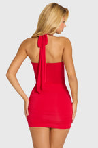 Chic Halterneck Mini Dress in Cherry Red