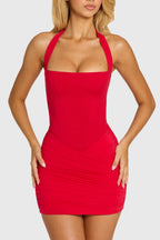 Chic Halterneck Mini Dress in Cherry Red