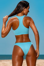 Chic Zip Up Bikini Top in Turquoise