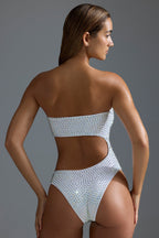 Chic Embellished Cut-Out Cheeky One-Piece Swimsuit in White