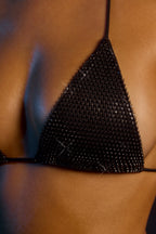 Chic Halterneck Triangle Bikini Top in Black