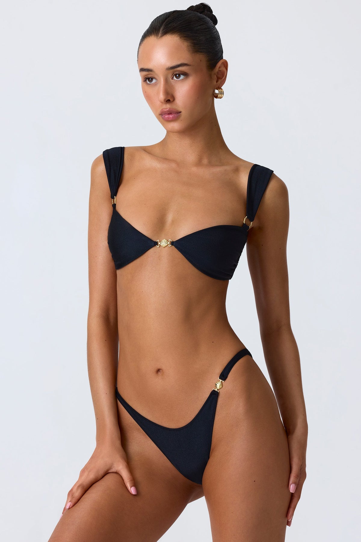 Chic Embellished Cheeky Bikini Bottoms in Black